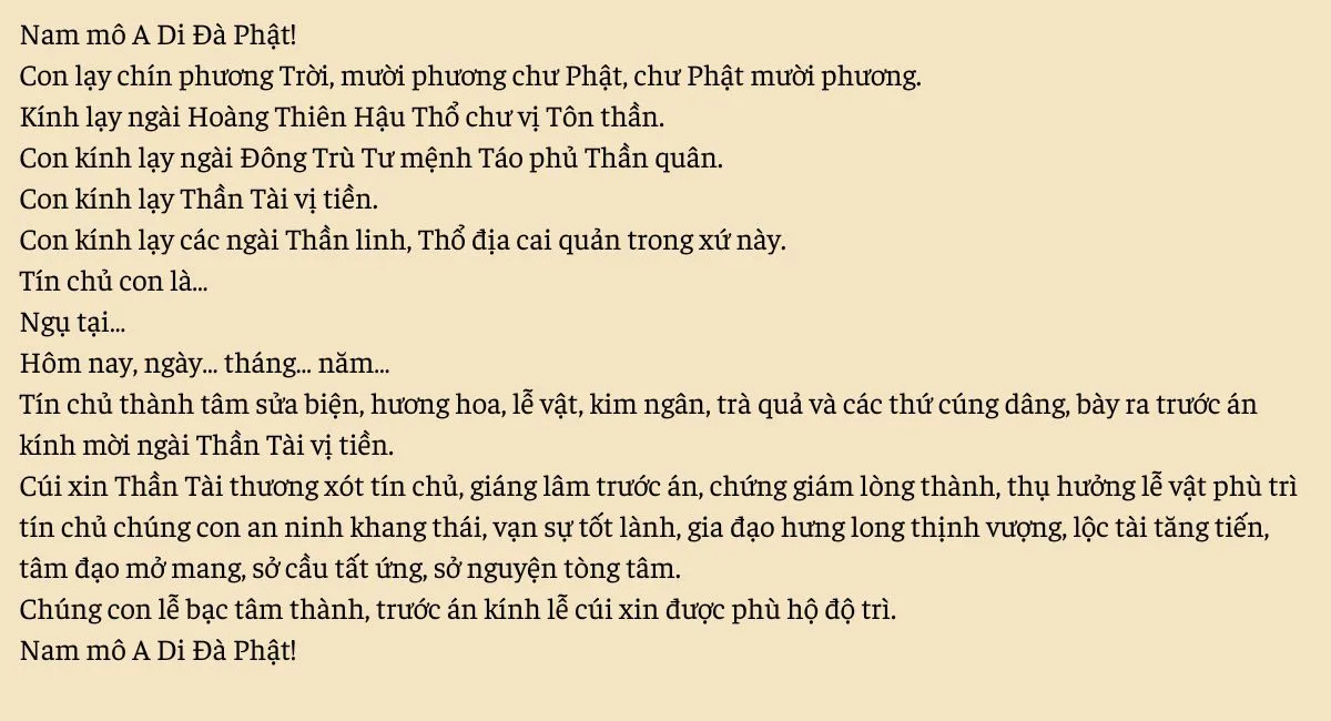 Bài văn khấn Thần Tài hàng ngày, mùng 1, mùng 10, ngày rằm chi tiết và đầy đủ nhất