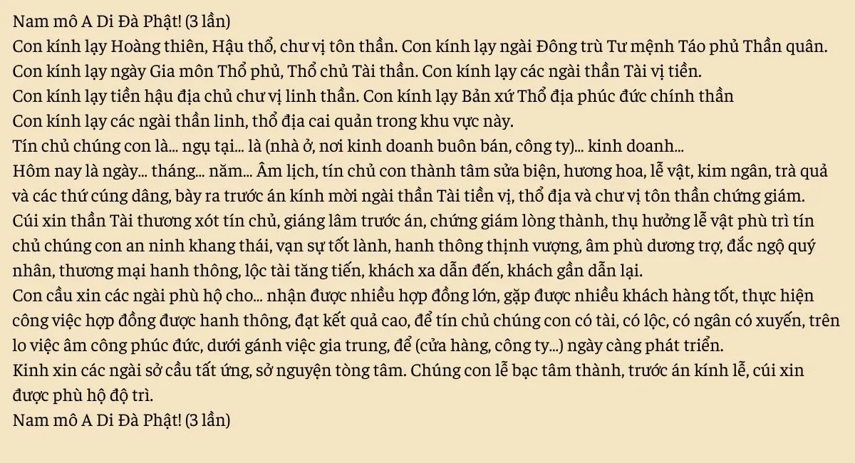 Bài văn khấn Thần Tài hàng ngày, mùng 1, mùng 10, ngày rằm chi tiết và đầy đủ nhất