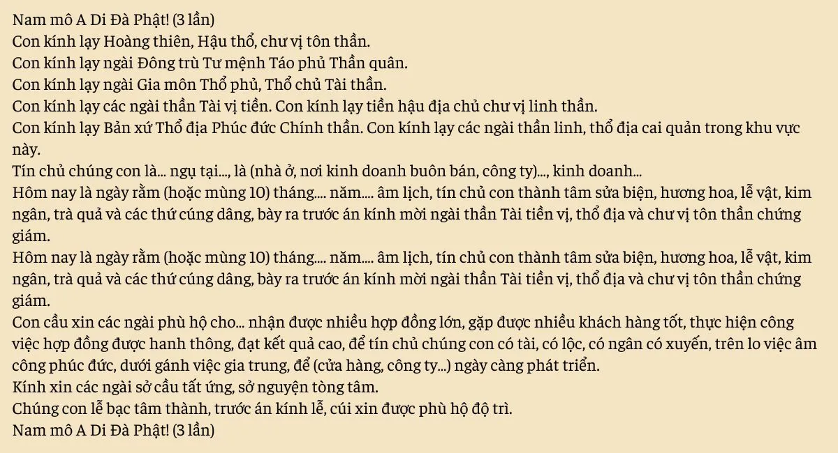 Bài văn khấn Thần Tài hàng ngày, mùng 1, mùng 10, ngày rằm chi tiết và đầy đủ nhất