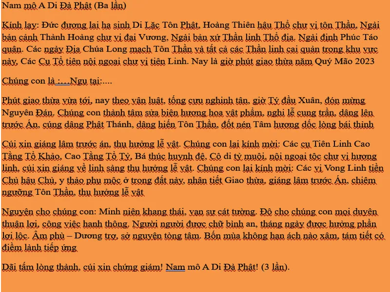 Văn khấn giao thừa cầu năm mới Giáp Thìn bình an, may mắn